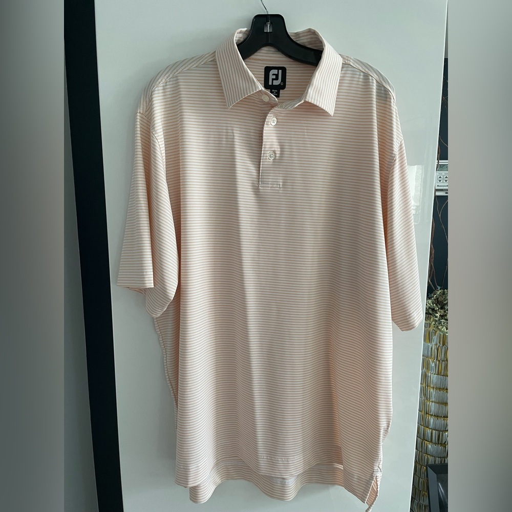 FootJoy Men’s Orange Striped White Golf Polo Shirt Size Large